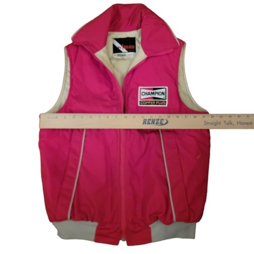 Vintage Wiman Mens Red Champion Cooper Plus‎ Spark Plug Ad Full Zip Vest Medium - Picture 2 of 8